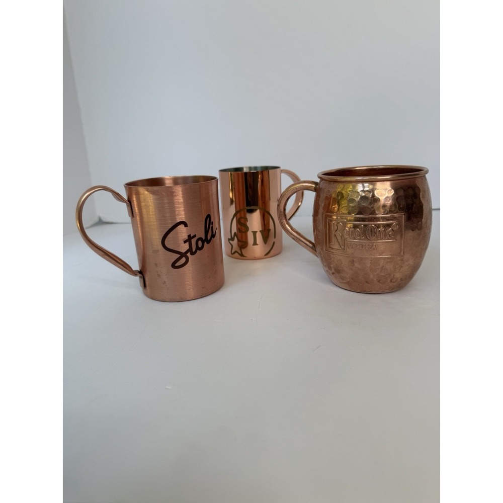 Lot Of 3‎ Moscow Mule Copper Mug Ketel One Vodka Stoli S IV Makers Mark Hammered